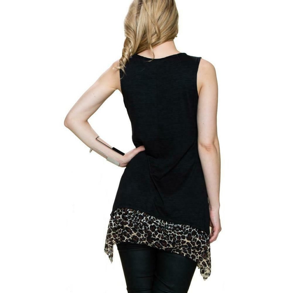 NEW VOCAL fleur-de-lis animal print LEOPARD LACE TANK TOP TUNIC BLK SM-XL - Picture 3 of 3